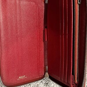 Bally Crimson Leather Zip Wallet
